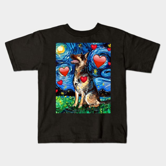 German Shepherd Night 2 Kids T-Shirt by sagittariusgallery